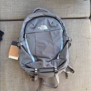 The North Face Gray Backpack with Light Blue Trim